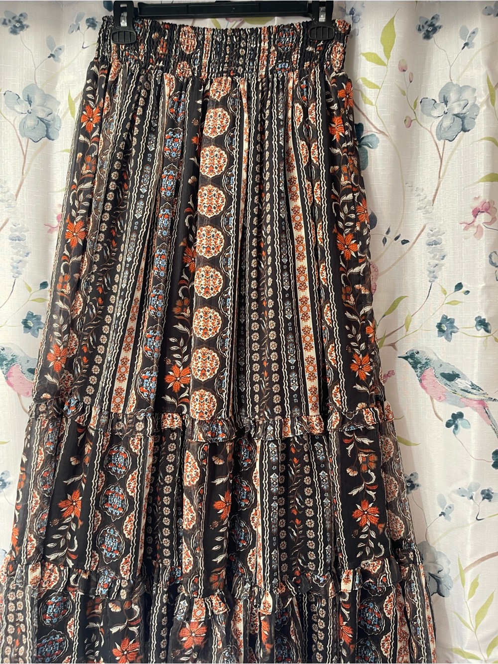 Bohemian Tiered Maxi Skirt in Black and Rust
